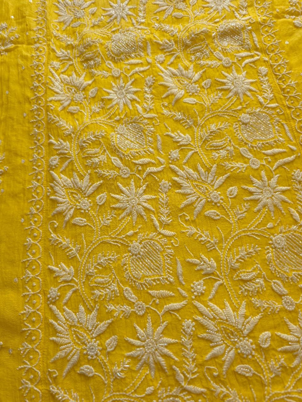 Mango Yellow Mul chanderi Kurta dupatta set with fine handwork