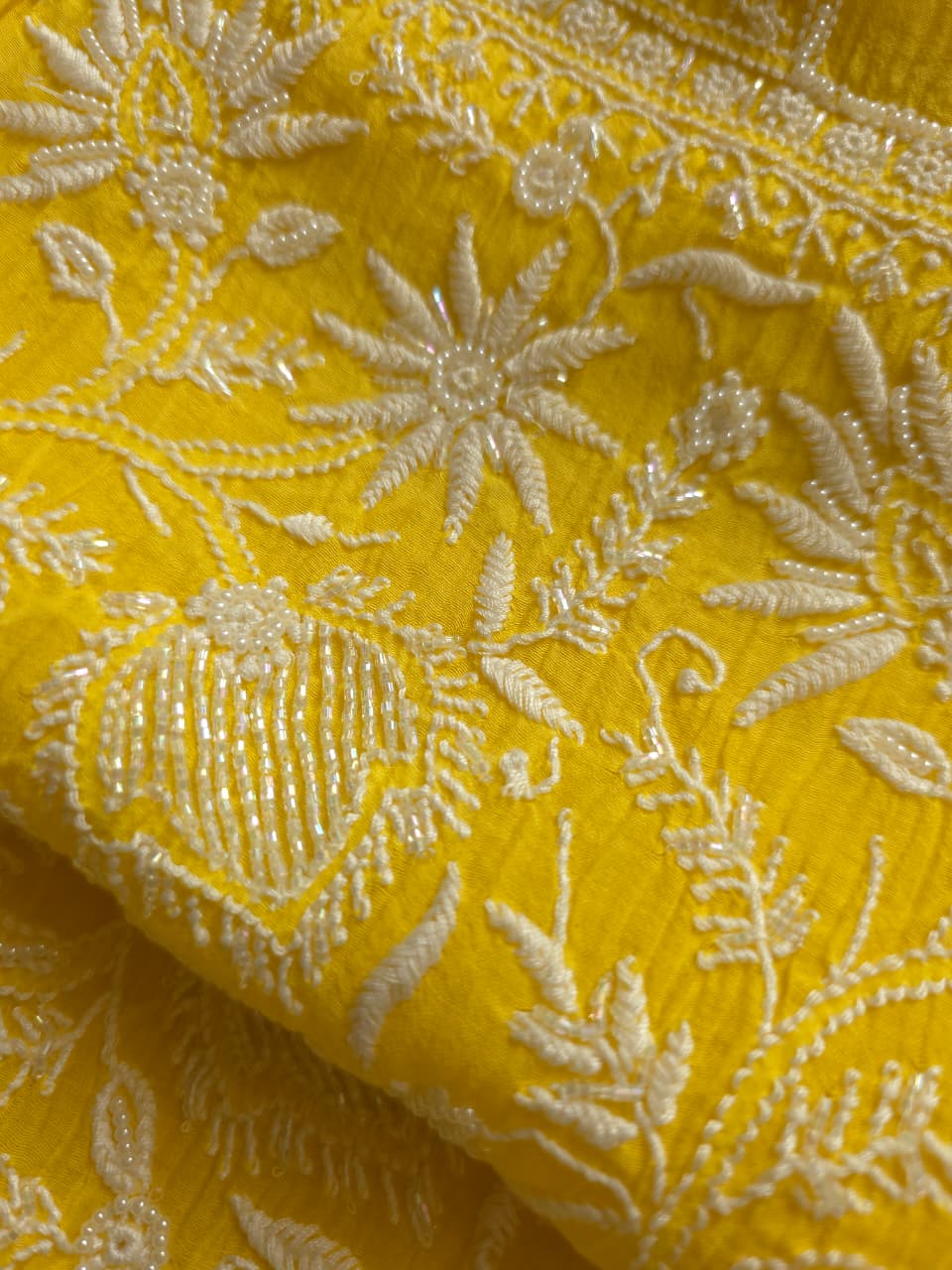 Mango Yellow Mul chanderi Kurta dupatta set with fine handwork