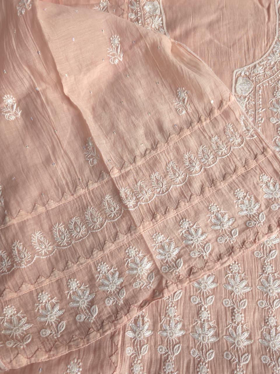 Hazelnut brown color Mul chanderi Kurta dupatta with Embellishments