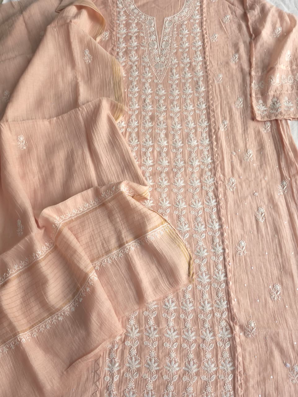 Hazelnut brown color Mul chanderi Kurta dupatta with Embellishments