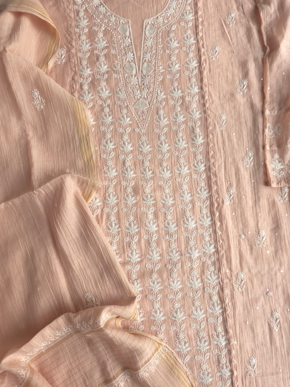 Hazelnut brown color Mul chanderi Kurta dupatta with Embellishments