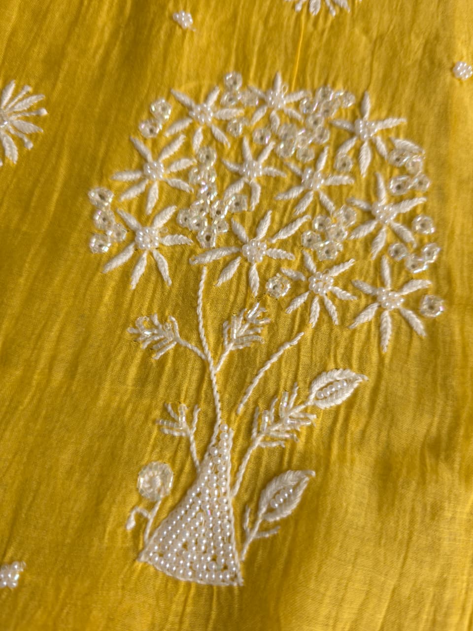 Mango yellow Mul chanderi Kurta dupatta with intricate chikankari and add on