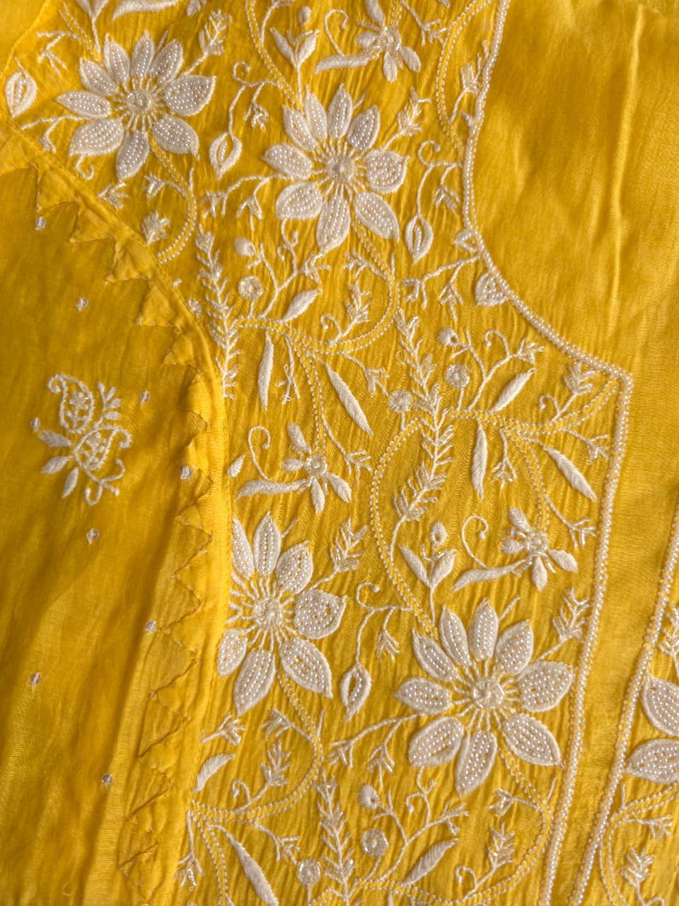 Mango yellow Mul chanderi Kurta dupatta with intricate chikankari and add on