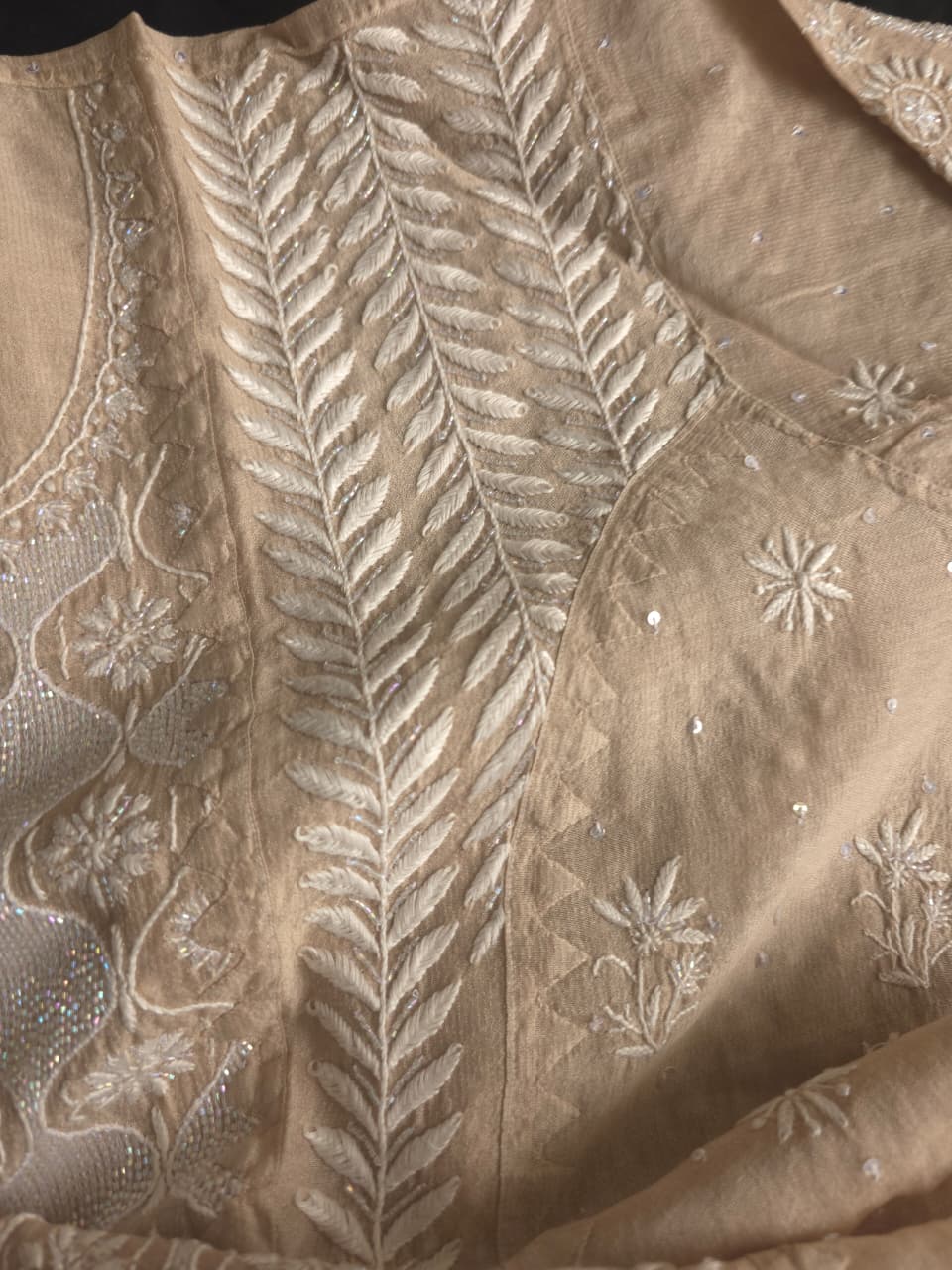 Ombre Dyed Brown Pure zari tissue Kurta and dupatta set with handwork