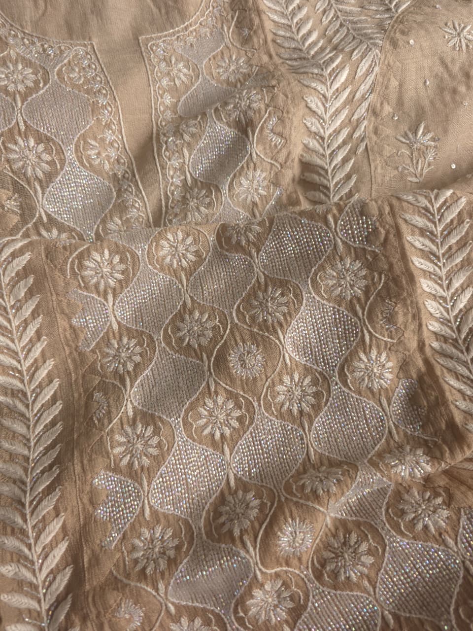 Ombre Dyed Brown Pure zari tissue Kurta and dupatta set with handwork