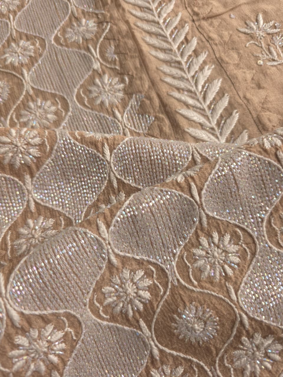 Ombre Dyed Brown Pure zari tissue Kurta and dupatta set with handwork