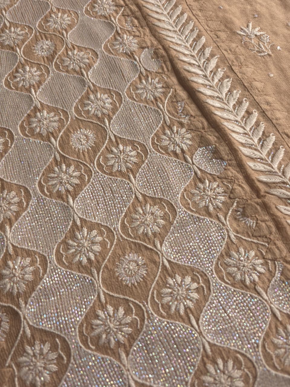 Ombre Dyed Brown Pure zari tissue Kurta and dupatta set with handwork