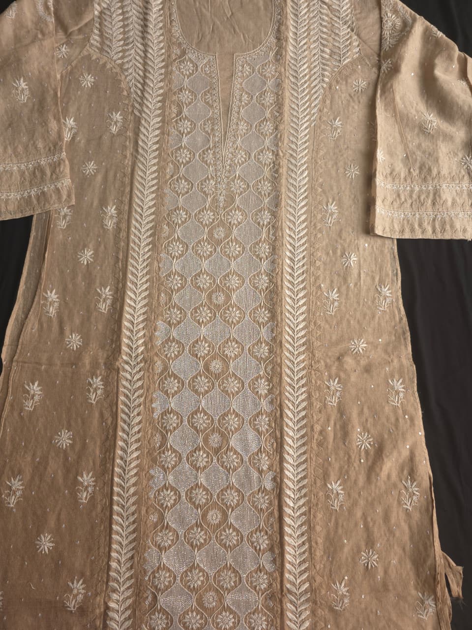 Ombre Dyed Brown Pure zari tissue Kurta and dupatta set with handwork