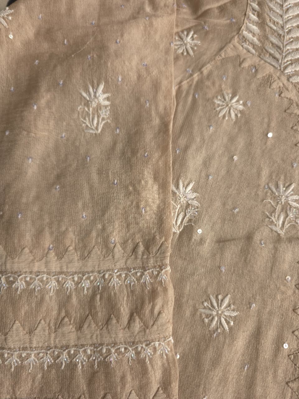 Ombre Dyed Brown Pure zari tissue Kurta and dupatta set with handwork