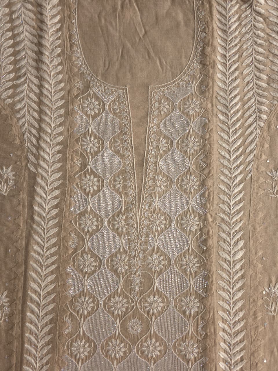 Ombre Dyed Brown Pure zari tissue Kurta and dupatta set with handwork