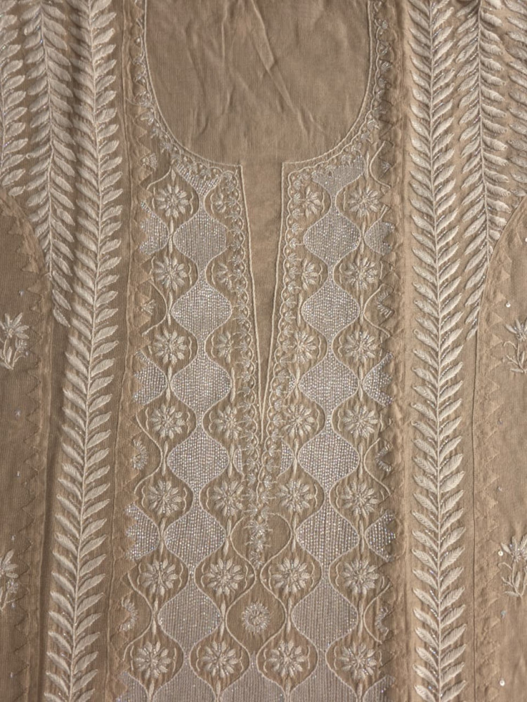 Image of Ombre Dyed Brown Pure zari tissue Kurta and dupatta set with handwork