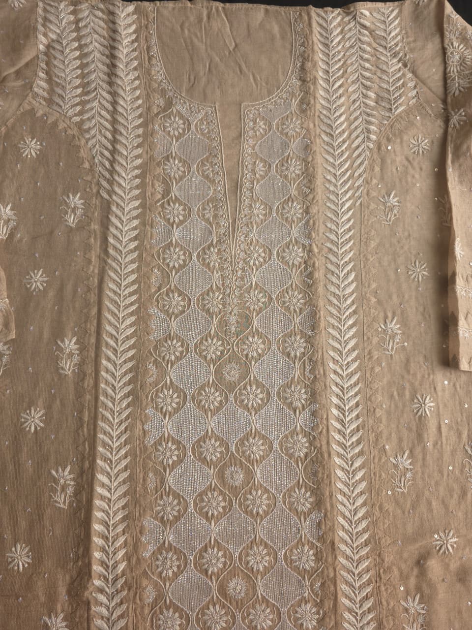 Ombre Dyed Brown Pure zari tissue Kurta and dupatta set with handwork