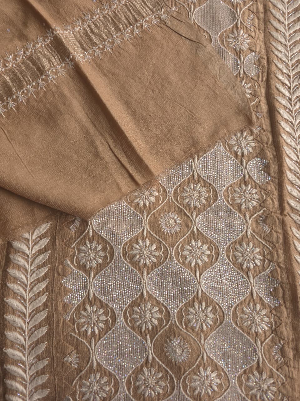 Ombre Dyed Brown Pure zari tissue Kurta and dupatta set with handwork