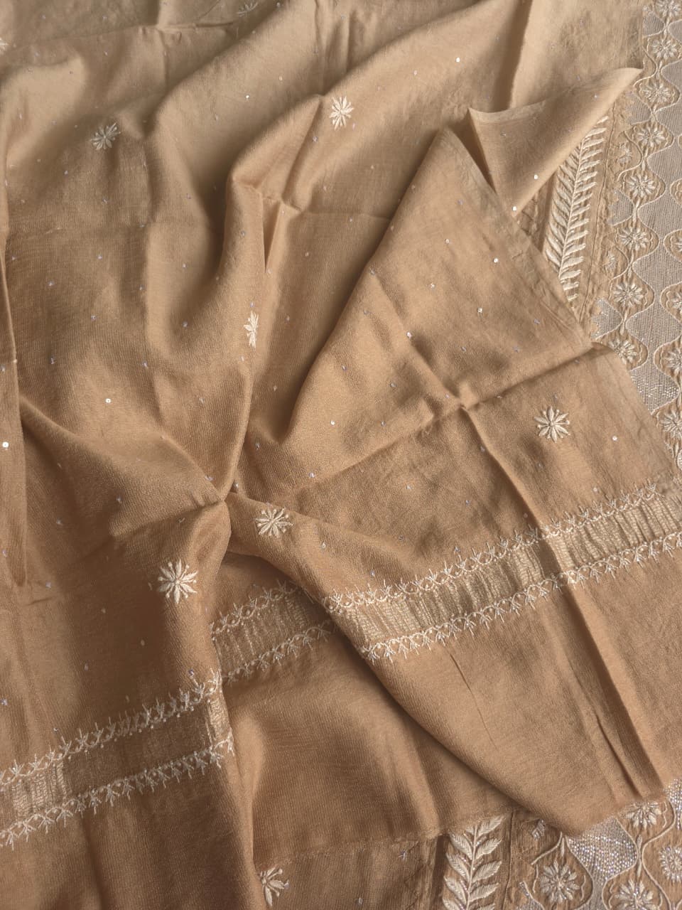 Ombre Dyed Brown Pure zari tissue Kurta and dupatta set with handwork