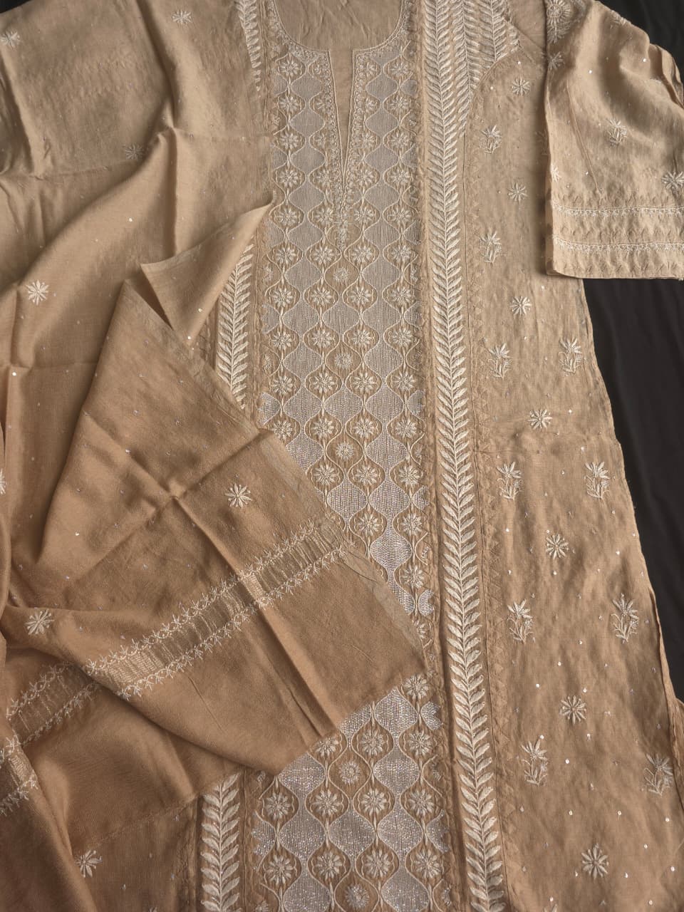 Ombre Dyed Brown Pure zari tissue Kurta and dupatta set with handwork