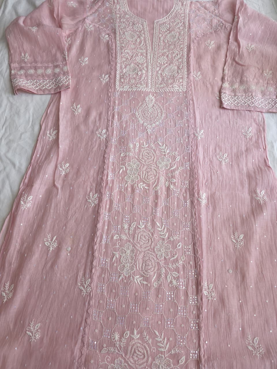 Dusty Mauve Mul Chanderi Kurta and dupatta set with Intricate Handwork