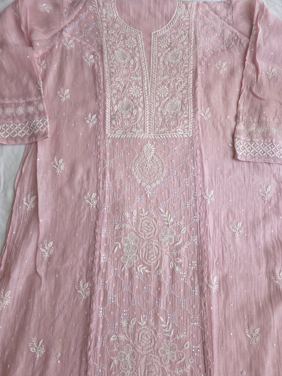Dusty Mauve Mul Chanderi Kurta and dupatta set with Intricate Handwork