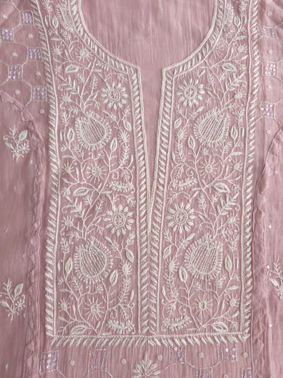 Dusty Mauve Mul Chanderi Kurta and dupatta set with Intricate Handwork