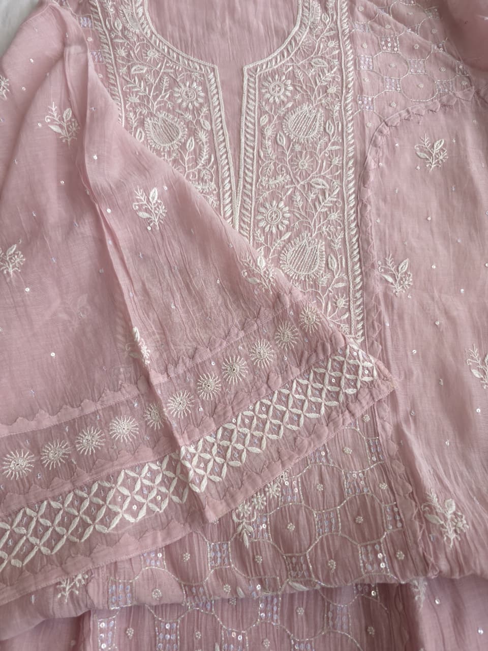 Dusty Mauve Mul Chanderi Kurta and dupatta set with Intricate Handwork