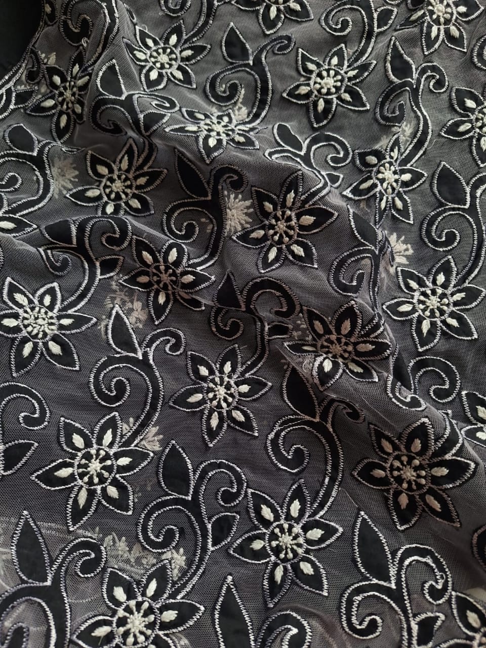 Black Mul Cotton Kurta dupatta set with cutwork and chikankari