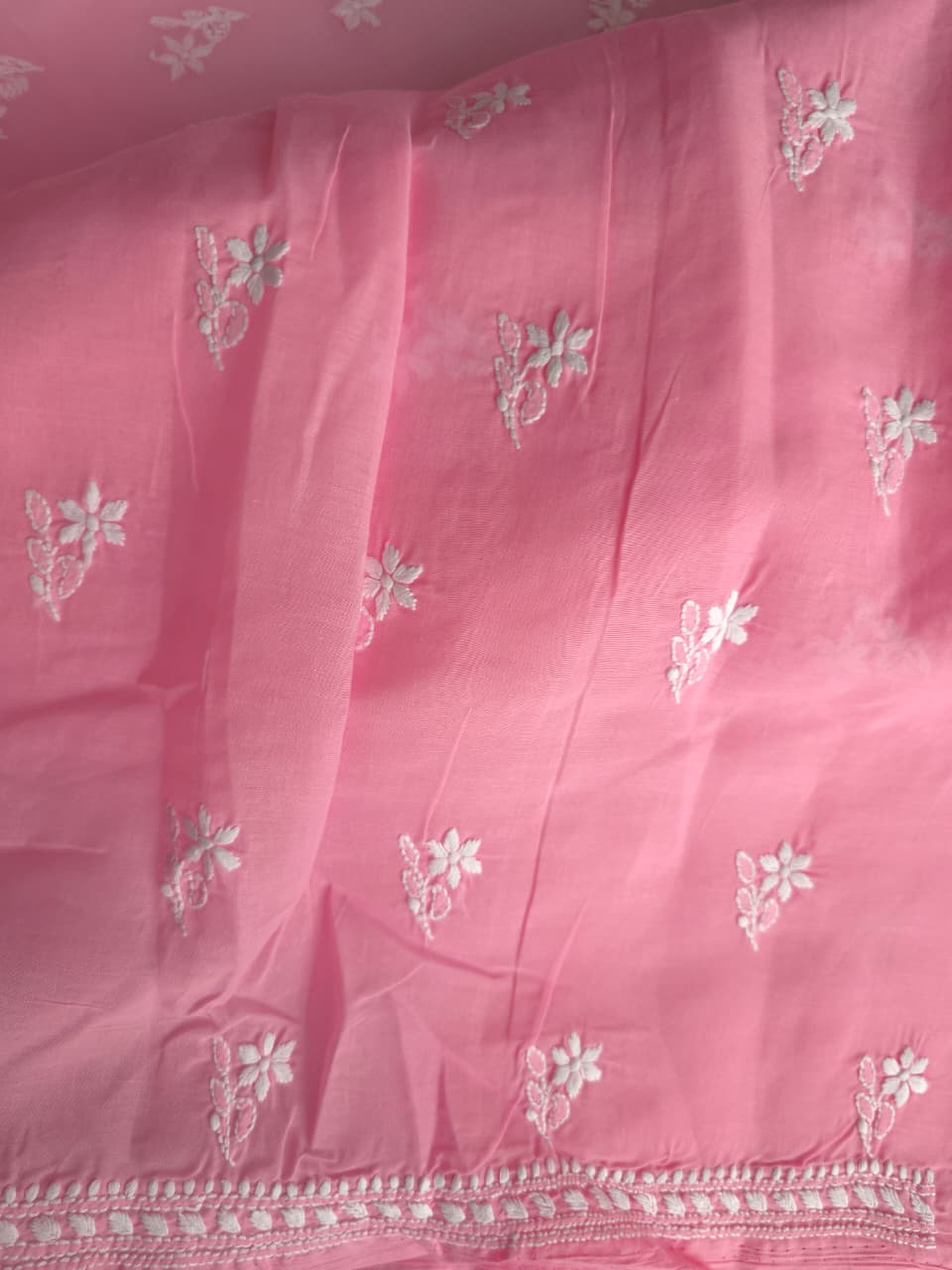 Candy Pink Cotton Voil Kurta fabric with Chikankari and Kasab Jaaliwork