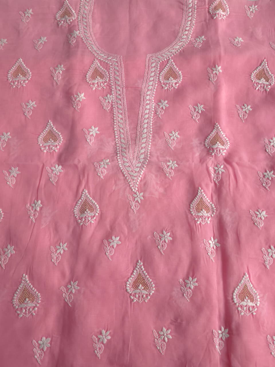Candy Pink Cotton Voil Kurta fabric with Chikankari and Kasab Jaaliwork
