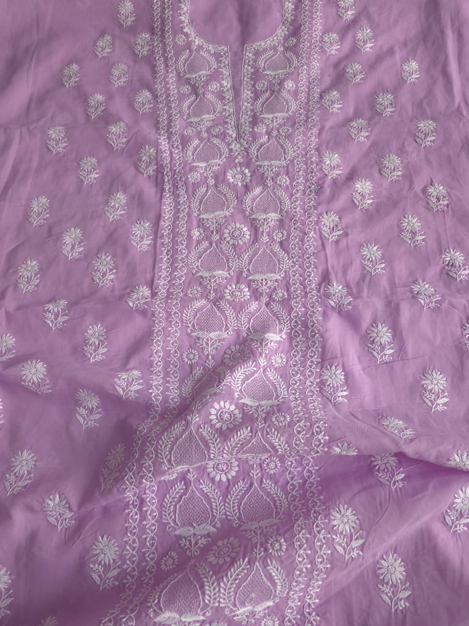 Lavender Cotton kurta fabric with Jaaliwork