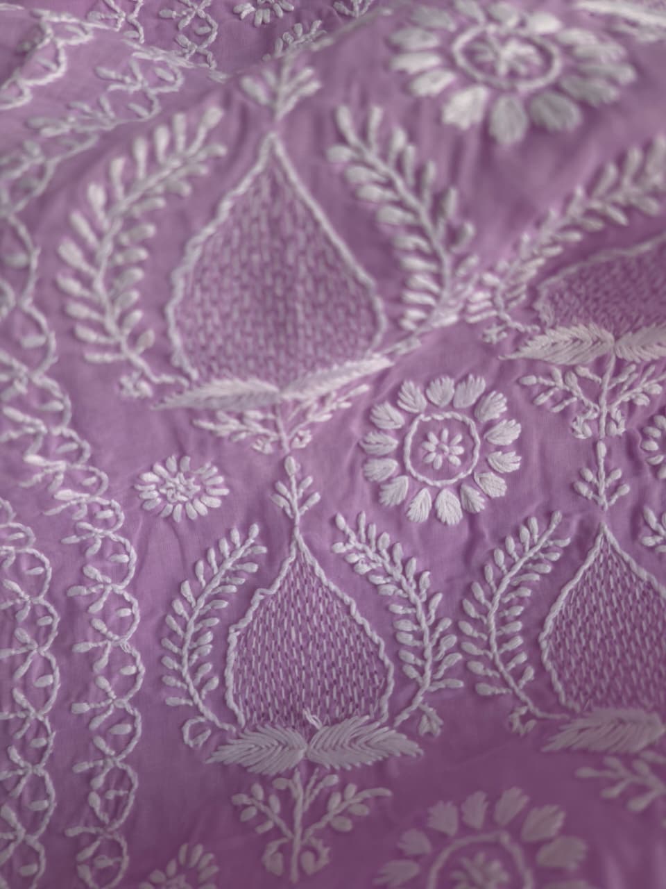 Lavender Cotton kurta fabric with Jaaliwork