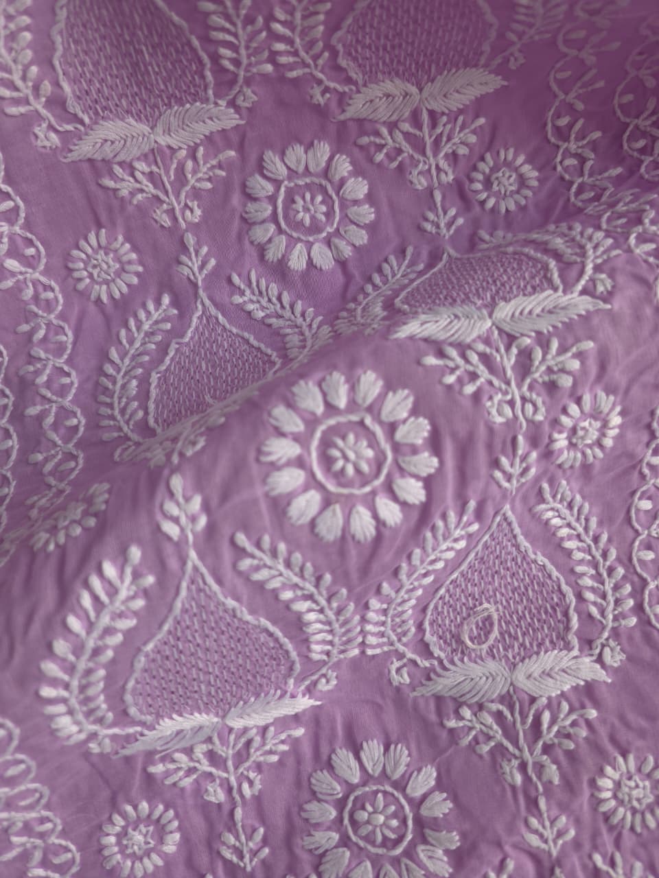 Lavender Cotton kurta fabric with Jaaliwork