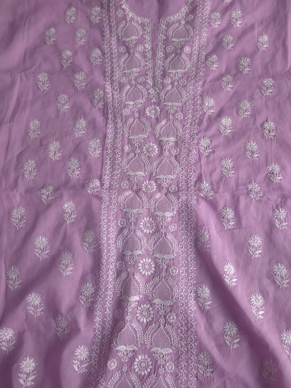 Lavender Cotton kurta fabric with Jaaliwork