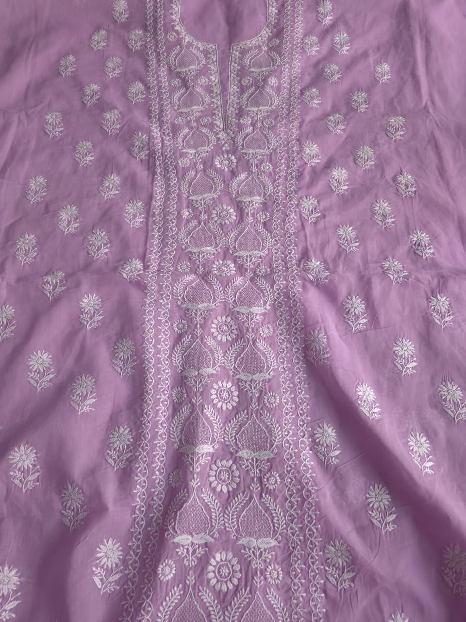 Lavender Cotton kurta fabric with Jaaliwork