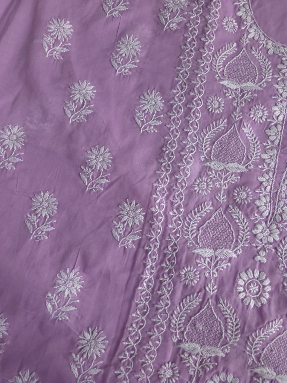 Lavender Cotton kurta fabric with Jaaliwork
