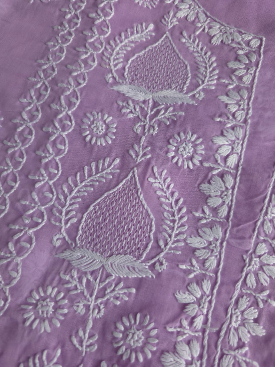 Lavender Cotton kurta fabric with Jaaliwork