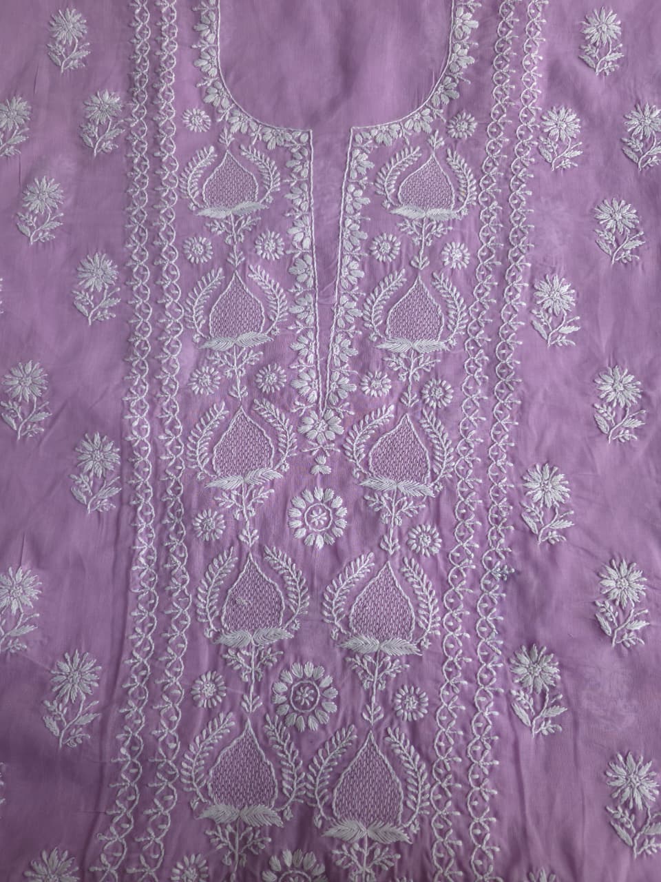 Lavender Cotton kurta fabric with Jaaliwork