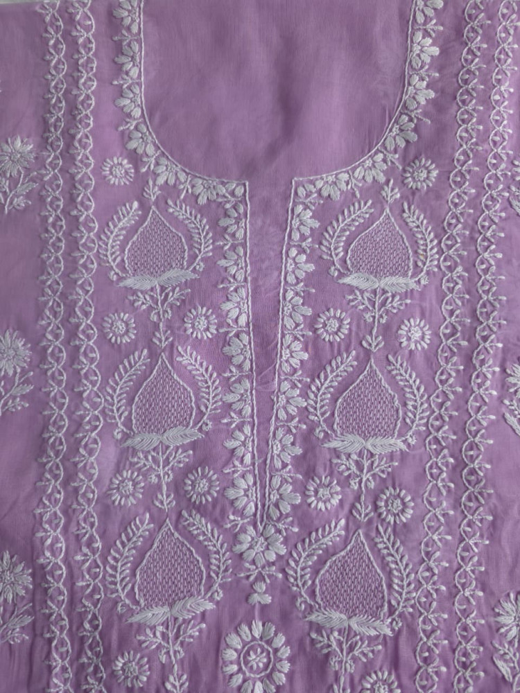 Image of Lavender Cotton kurta fabric with Jaaliwork