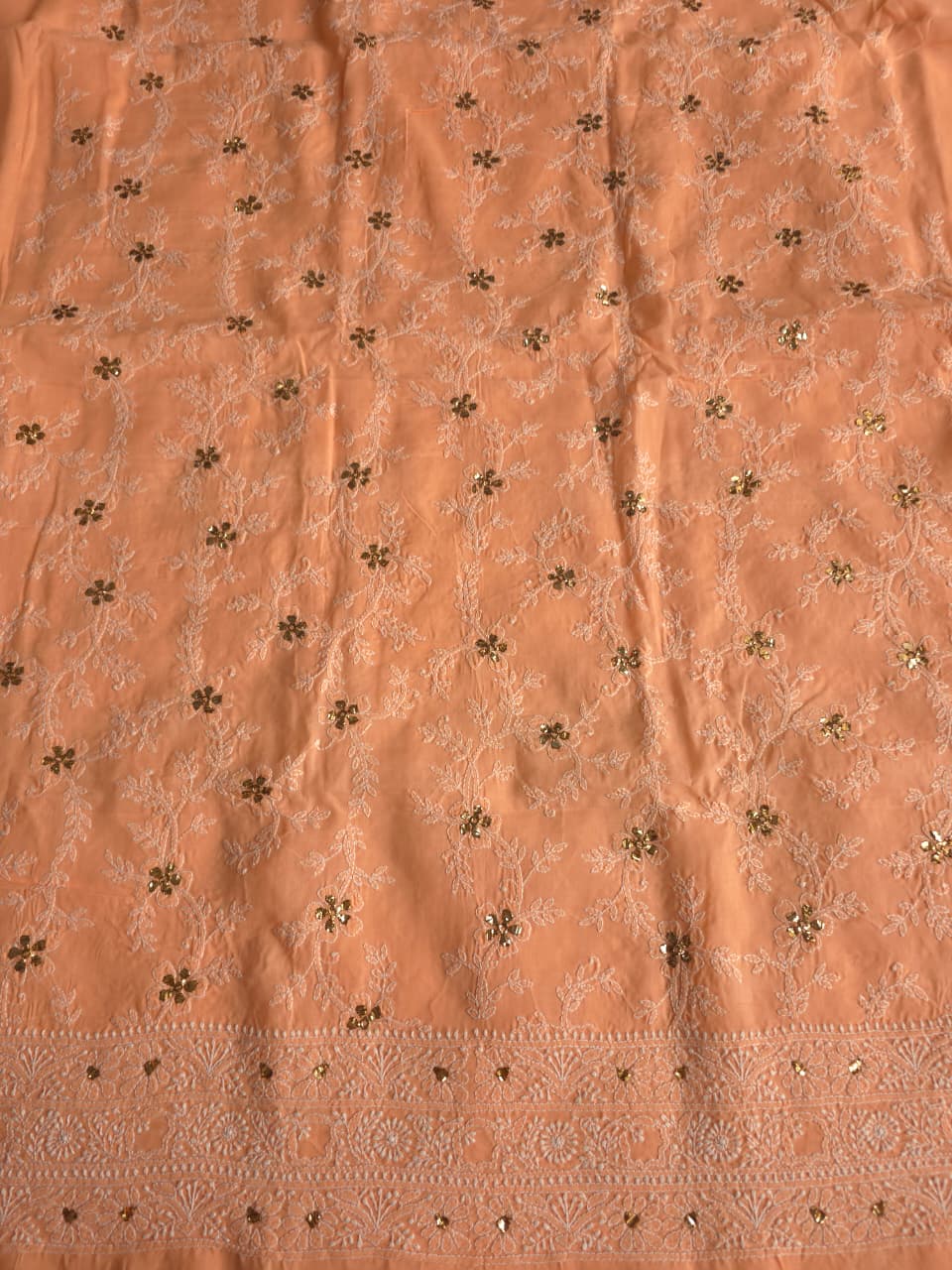 Peach Cotton Voil Kurta fabric with Chaloo Mukaish