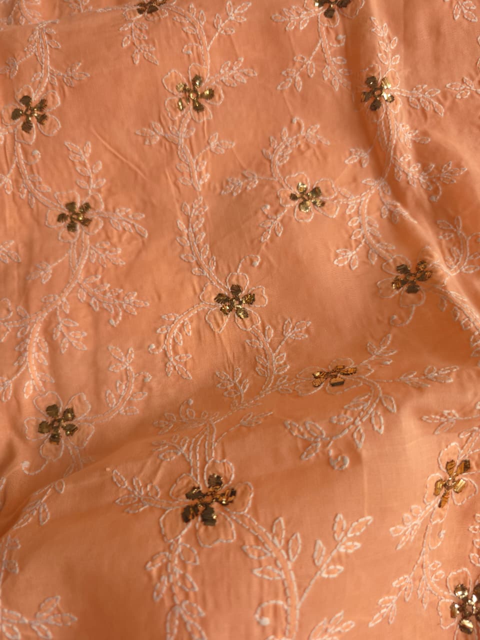 Peach Cotton Voil Kurta fabric with Chaloo Mukaish