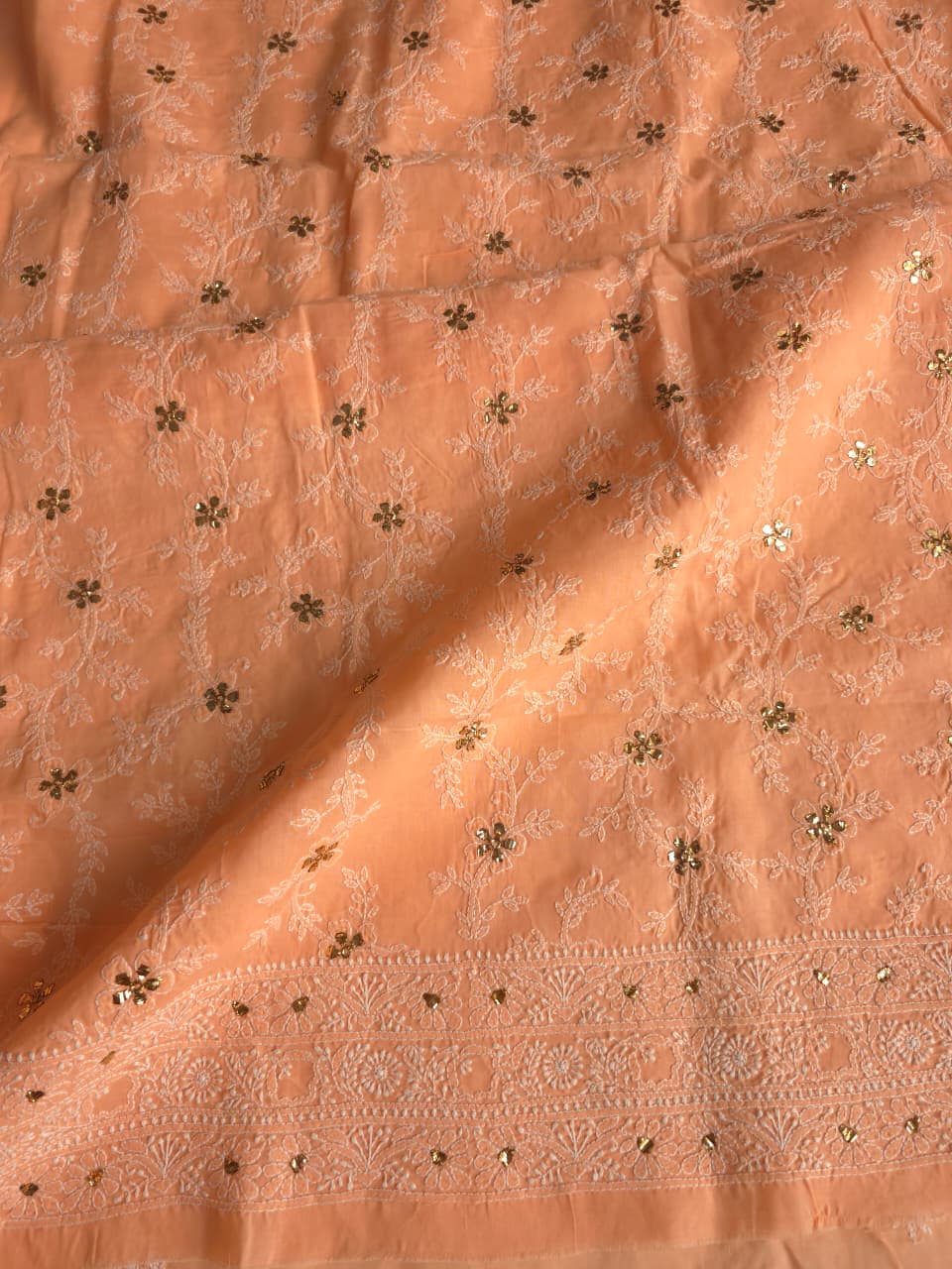 Peach Cotton Voil Kurta fabric with Chaloo Mukaish