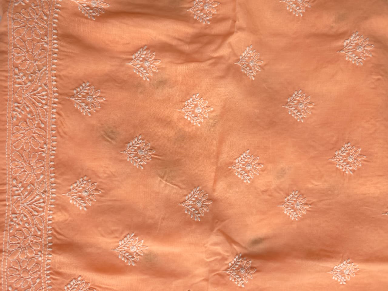 Peach Cotton Voil Kurta fabric with Chaloo Mukaish
