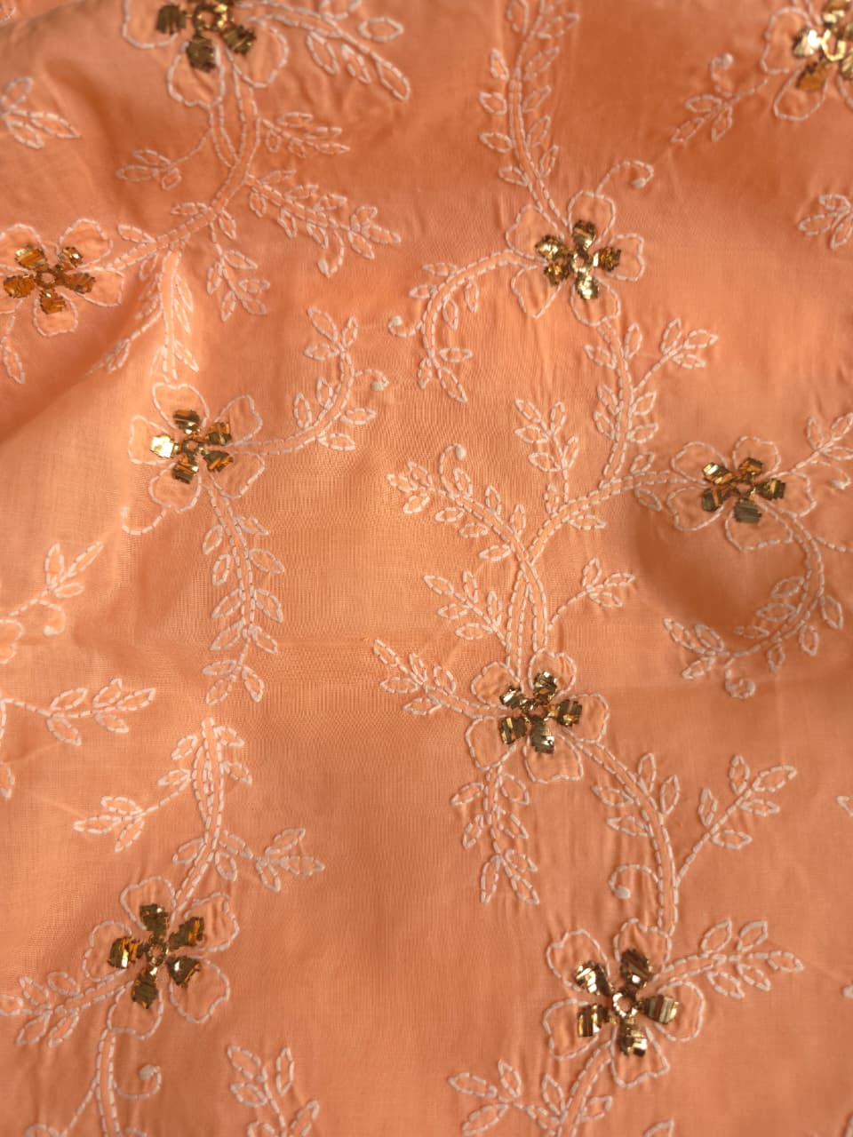 Peach Cotton Voil Kurta fabric with Chaloo Mukaish