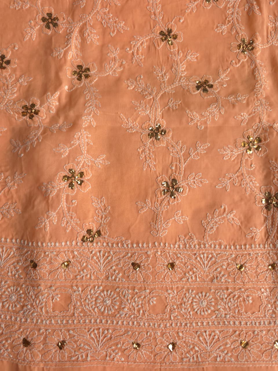 Peach Cotton Voil Kurta fabric with Chaloo Mukaish