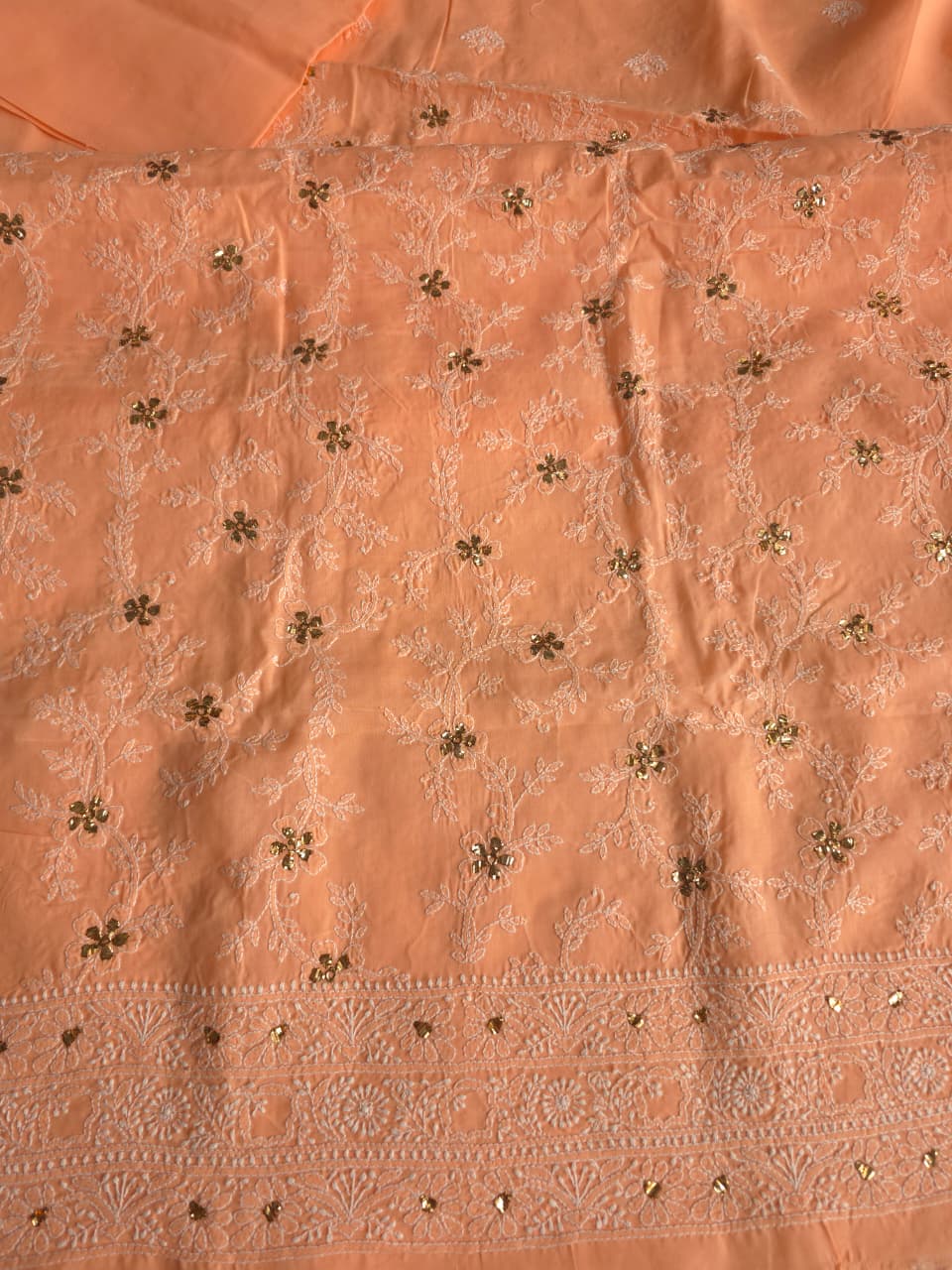 Peach Cotton Voil Kurta fabric with Chaloo Mukaish