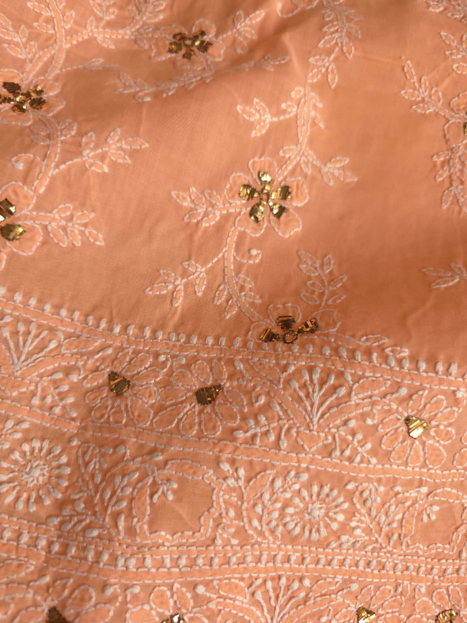 Peach Cotton Voil Kurta fabric with Chaloo Mukaish