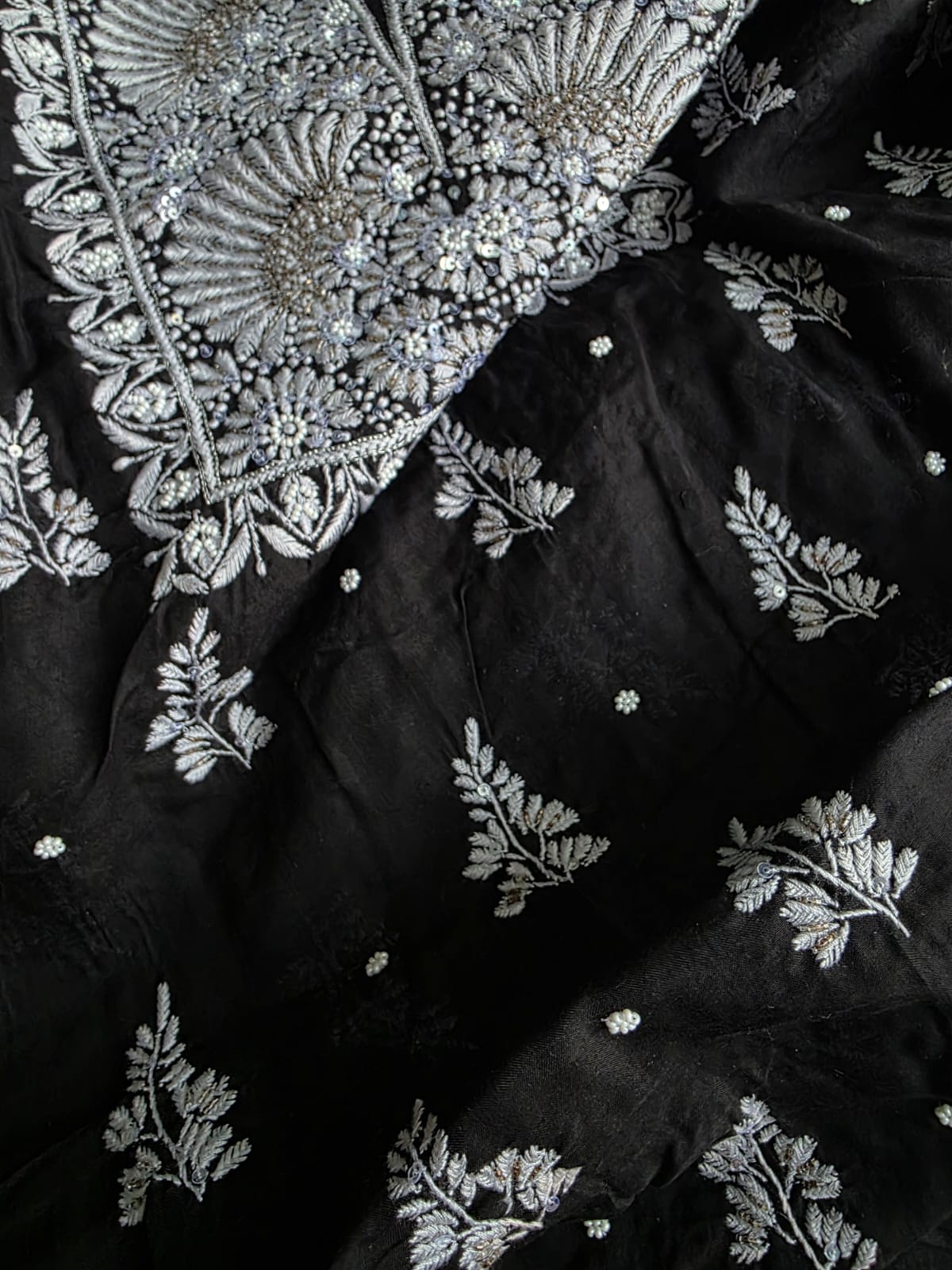 Mul Cotton Kurta Fabric with chikankari and embellishments