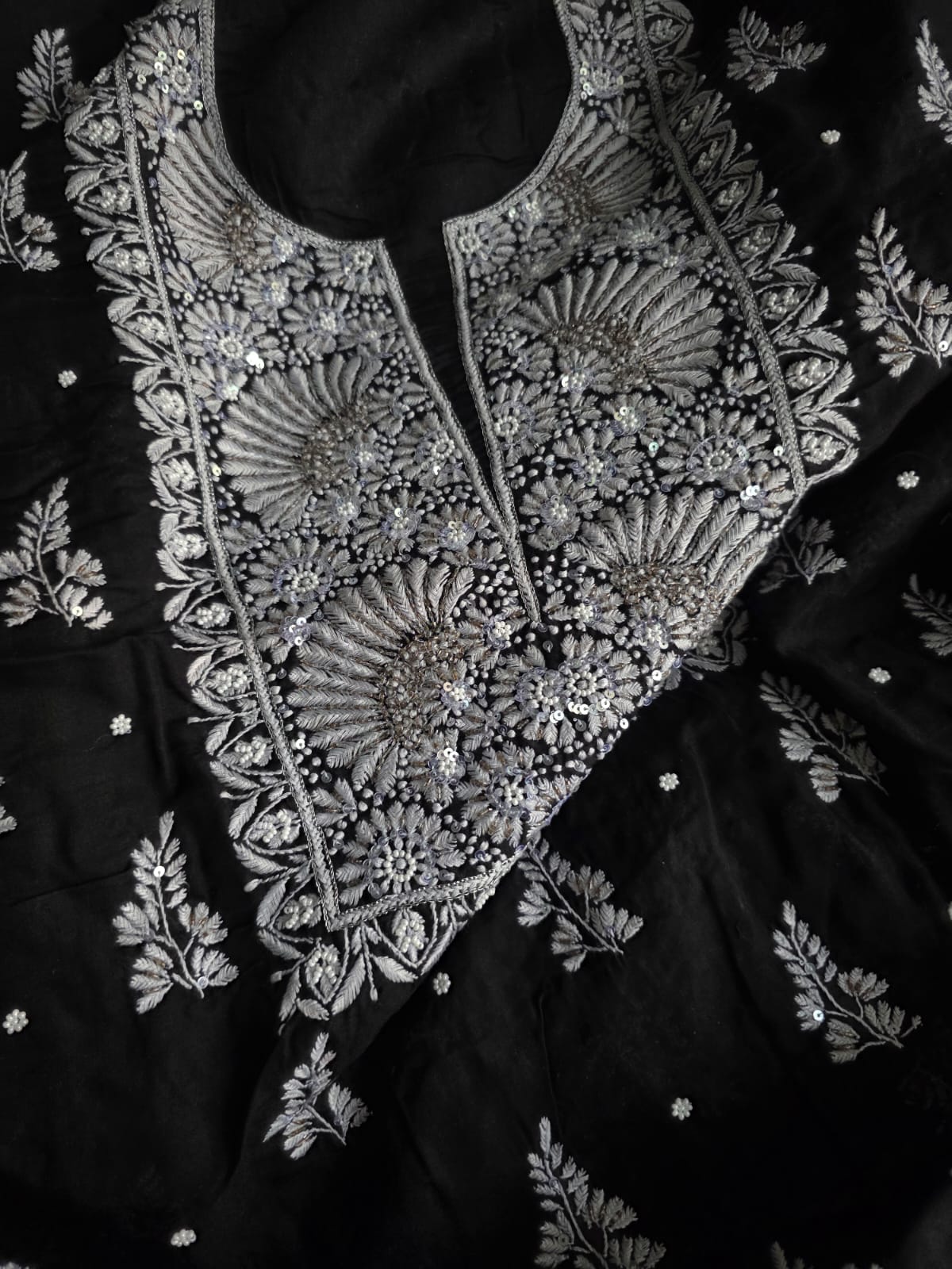 Mul Cotton Kurta Fabric with chikankari and embellishments