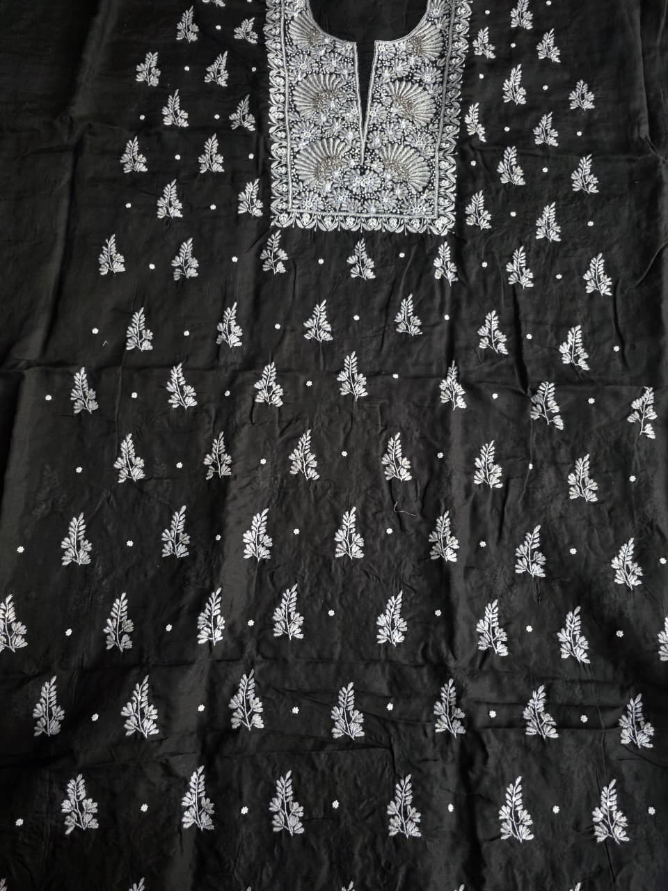 Mul Cotton Kurta Fabric with chikankari and embellishments