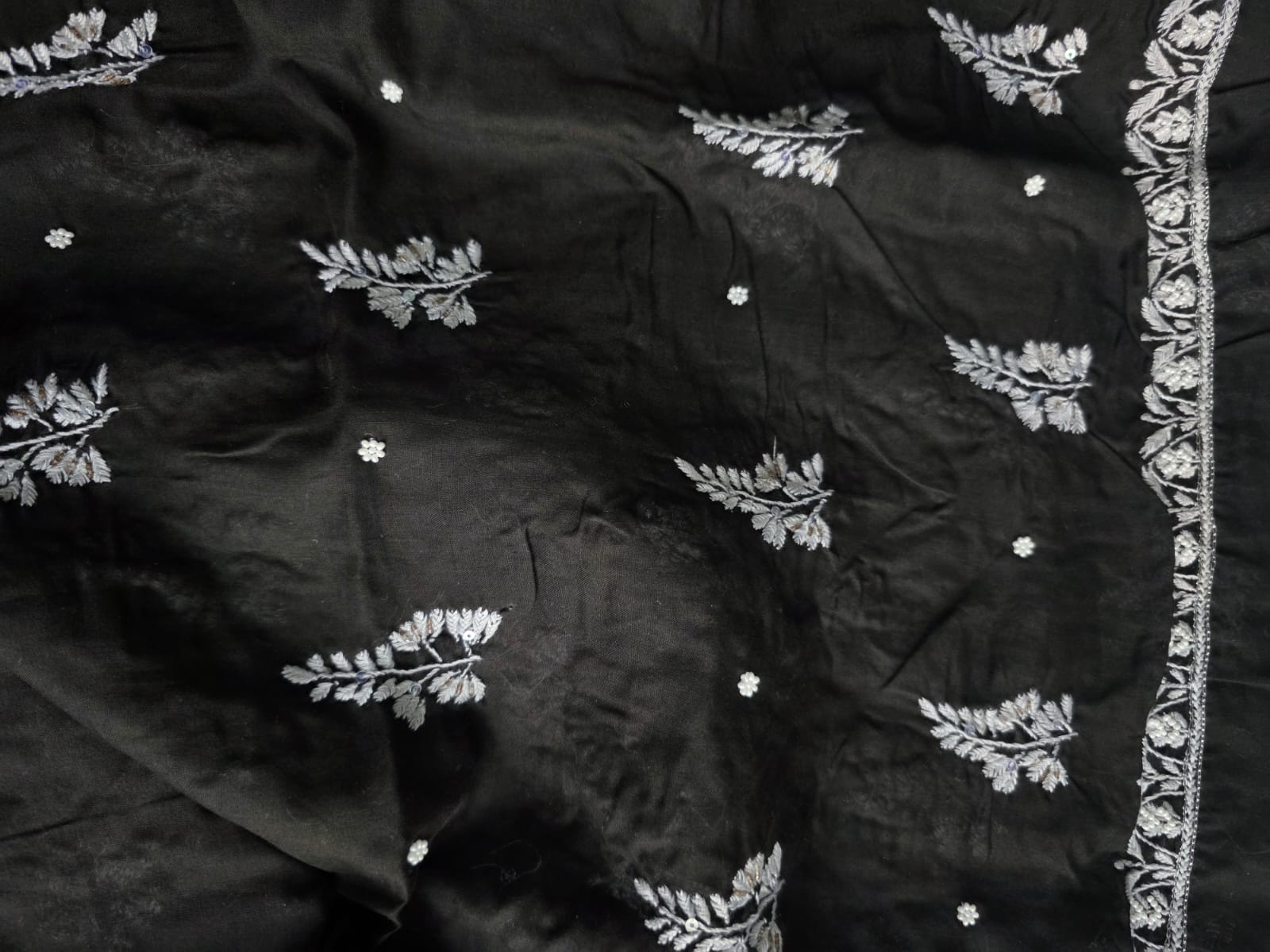 Mul Cotton Kurta Fabric with chikankari and embellishments