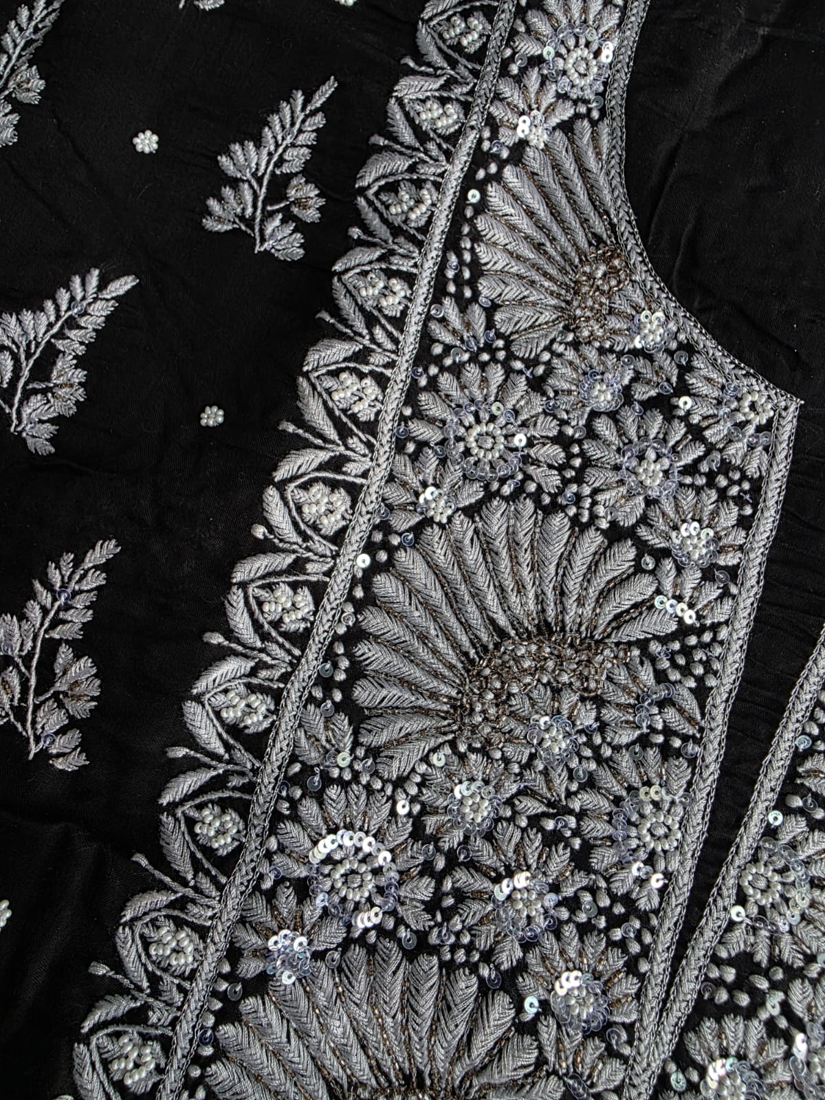 Mul Cotton Kurta Fabric with chikankari and embellishments