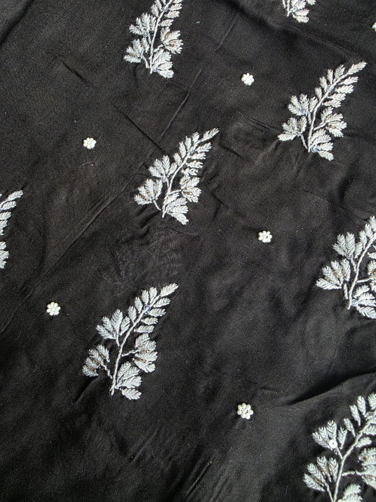 Mul Cotton Kurta Fabric with chikankari and embellishments
