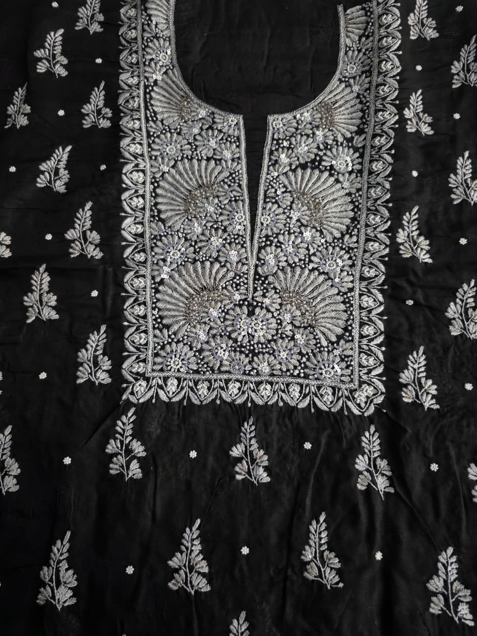 Mul Cotton Kurta Fabric with chikankari and embellishments